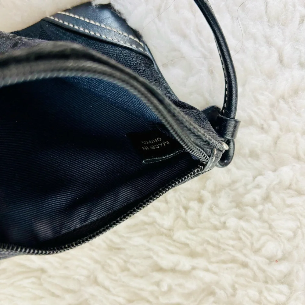 Coach CC Signature Canvas Black Leather Wristlet with Charm